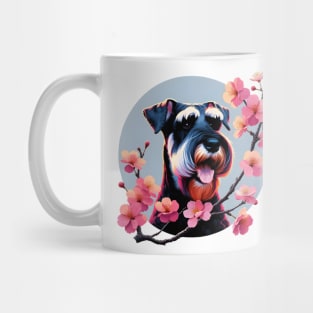 Joyful Giant Schnauzer Amidst Spring Cherry Blossoms Mug